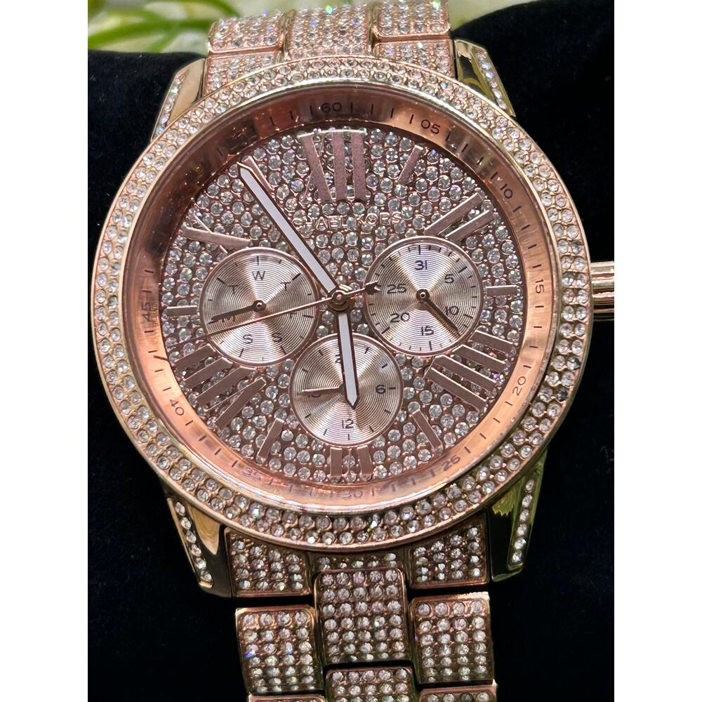 Michael Kors MK6933 Bradshaw Extreme Glitz Rose Gold Pave Chain Link Watch - Picture 2 of 8